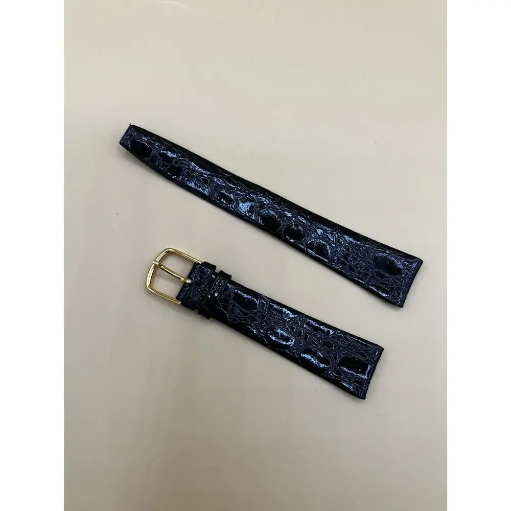 19mm KREISLER Alligator Calfskin Black NOS Vintage Watch Band & Gold-Tone Buckle
